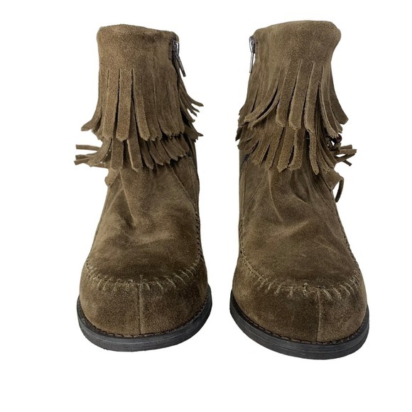 SBICCA Jessa Brown Suede Western Cowgirl Rodeo Leather Fringe‎ Heeled Booties - Picture 6 of 12